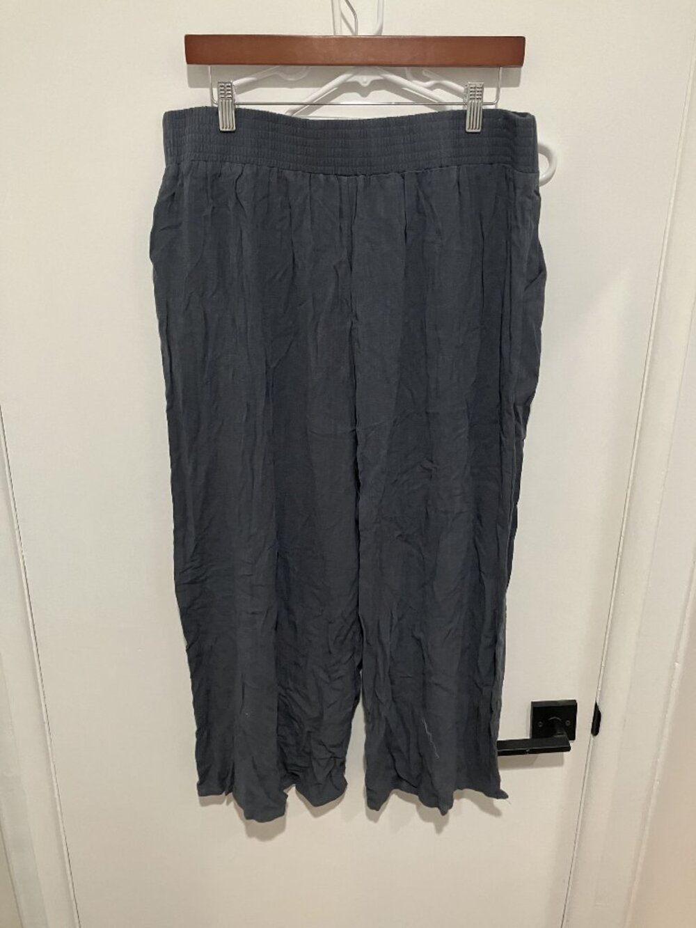 Women's Charcoal Blue Gray Wide Leg Pants Comfort Relaxed Fit Pull On Slouchy XL
